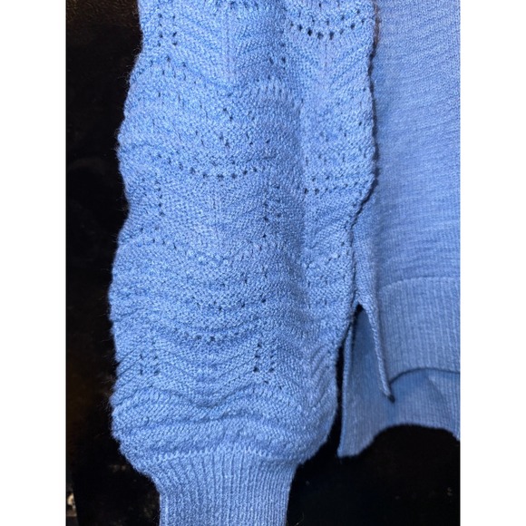 Christian Siriano Blue Pointelle Textured Puff Sleeve Sweater Women's Medium - Picture 3 of 4